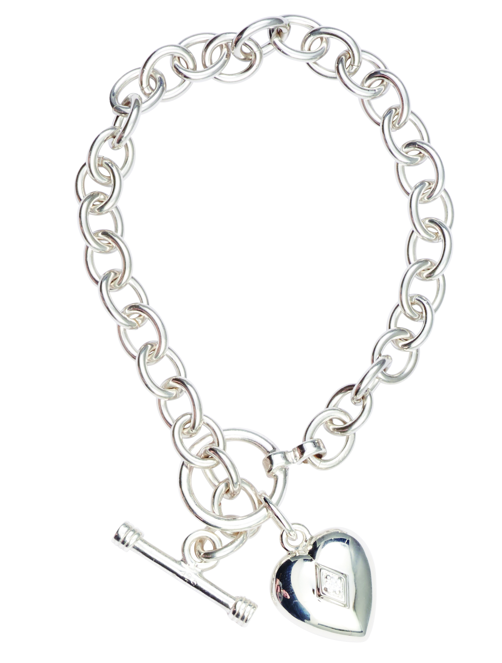 Silver CZ Heart Toggle Charm Bracelet Lone Star Cremation